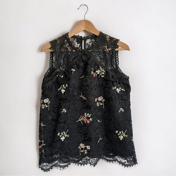 Laundry by Shelli Segal Floral Lace Sleeveless Blouse Black Size Small - Picture 1 of 5
